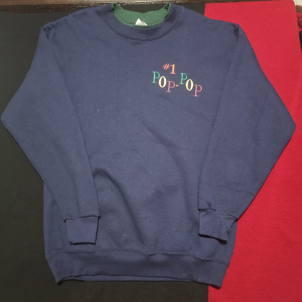 Vintage 90s #1 Pop-Pop Green Navy Blue Men's Size Large Crewneck Sweatshirt